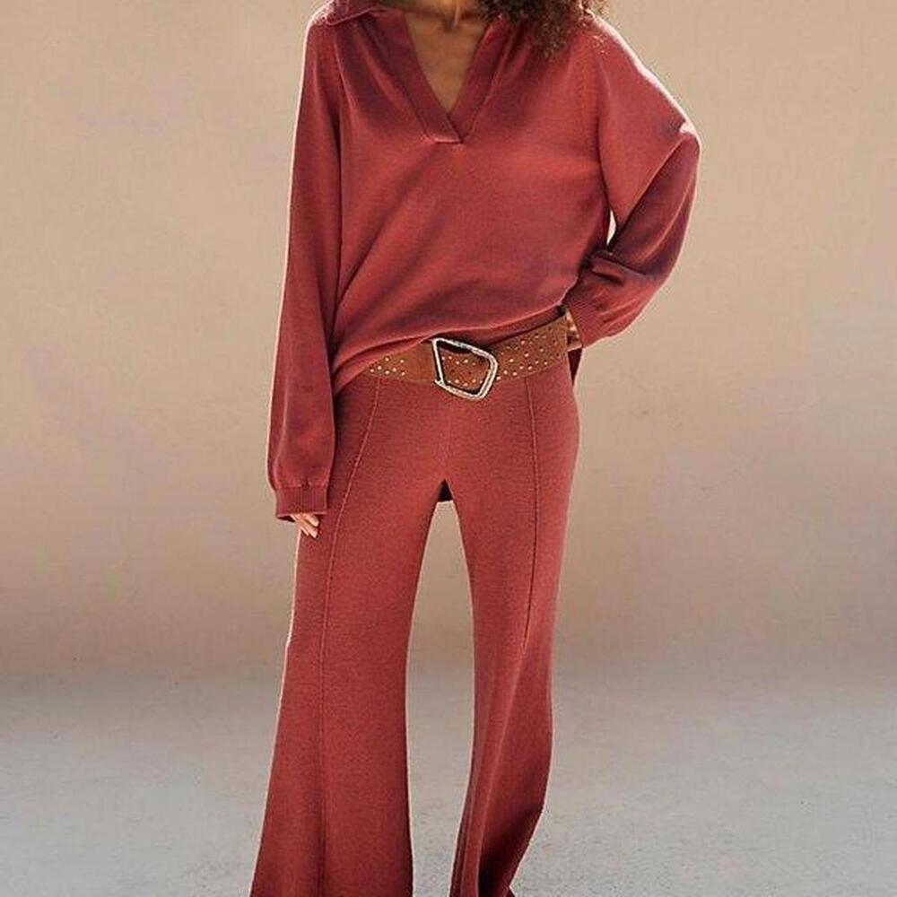 Free People Drea Sweater & Pants Set in Marsala